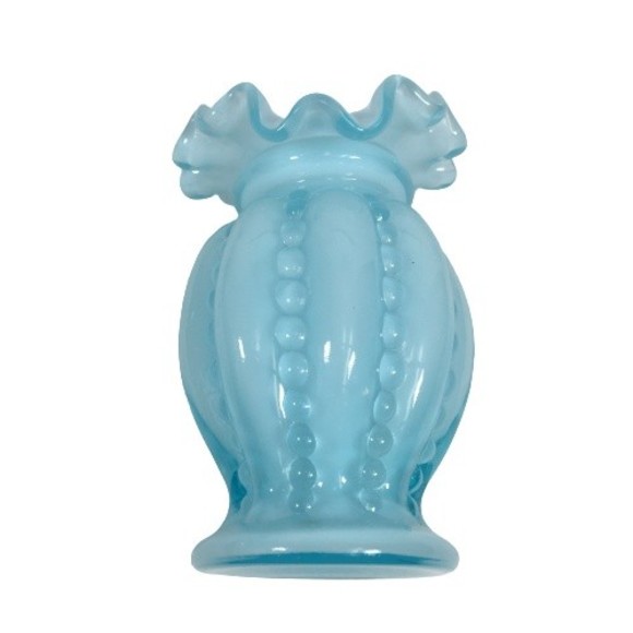 Vtg Fenton Beaded Blue Glass Ruffled Overlay Tulip Jack in the Pulpit Melon Vase - Picture 5 of 10